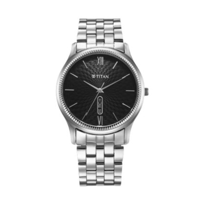 Titan Quartz 1824SM01 Black Dial Stainless Steel Strap Quartz Analog Men Watch